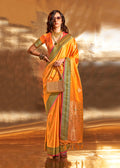 Monjolika Fashion Yellow Colour Satin Silk Zari Woven Designer Saree With Blouse - Distacart