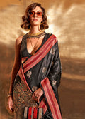 Monjolika Fashion Black Colour Satin Silk Zari Woven Designer Saree With Blouse - Distacart
