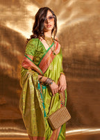 Monjolika Fashion Pear Green Colour Satin Silk Zari Woven Designer Saree With Blouse - Distacart