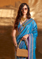 Monjolika Fashion Cobalt Blue Colour Satin Silk Zari Woven Designer Saree With Blouse - Distacart