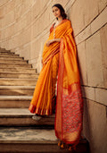 Monjolika Fashion Orange Color Handloom Silk Patola Printed Saree With Blouse