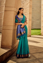 Monjolika Fashion Teal Blue Color Handloom Silk Patola Printed Saree With Blouse - Distacart