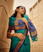 Monjolika Fashion Teal Blue Color Handloom Silk Patola Printed Saree With Blouse - Distacart