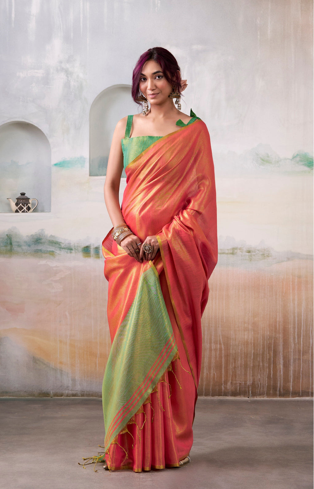 Anaita Red Handloom Tissue Silk Self Woven Plain Saree - Distacart