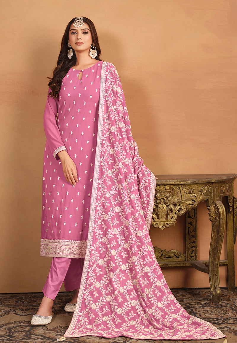 Monjolika Fashion Faux Georgette Embroidered Trendy Salwar Suit In Pink - Distacart