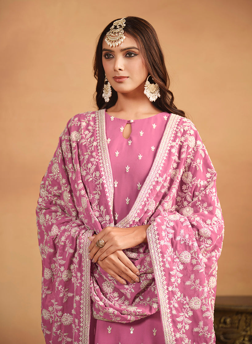 Monjolika Fashion Faux Georgette Embroidered Trendy Salwar Suit In Pink - Distacart