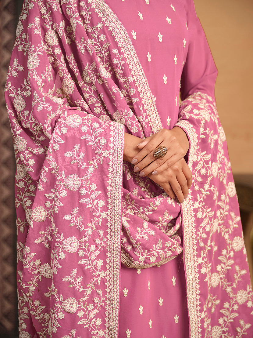 Monjolika Fashion Faux Georgette Embroidered Trendy Salwar Suit In Pink - Distacart