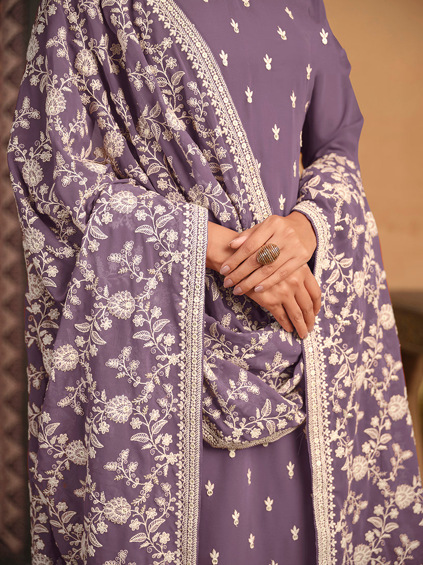 Monjolika Fashion Faux Georgette Embroidered Trendy Salwar Suit In Lavender - Distacart