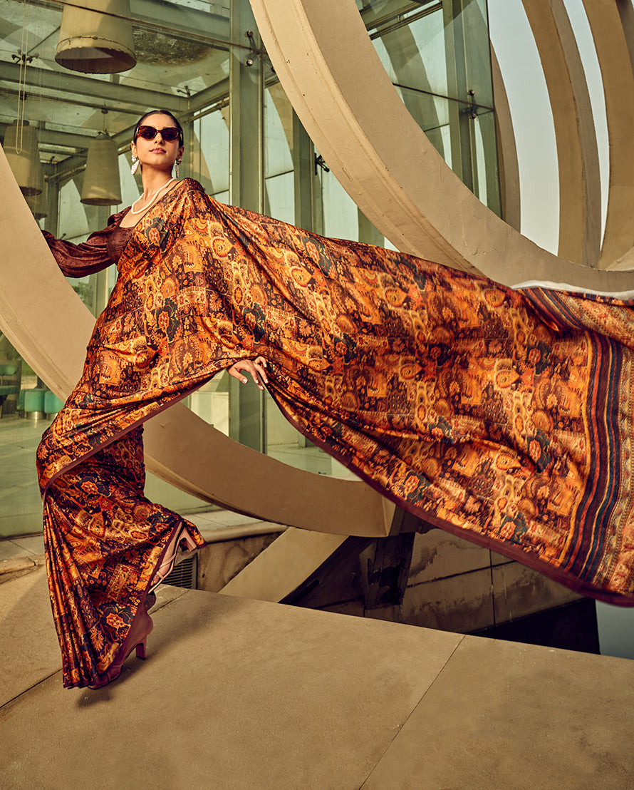 Monjolika Fashion Multicolor Digital Print Satin Trendy Saree - Distacart