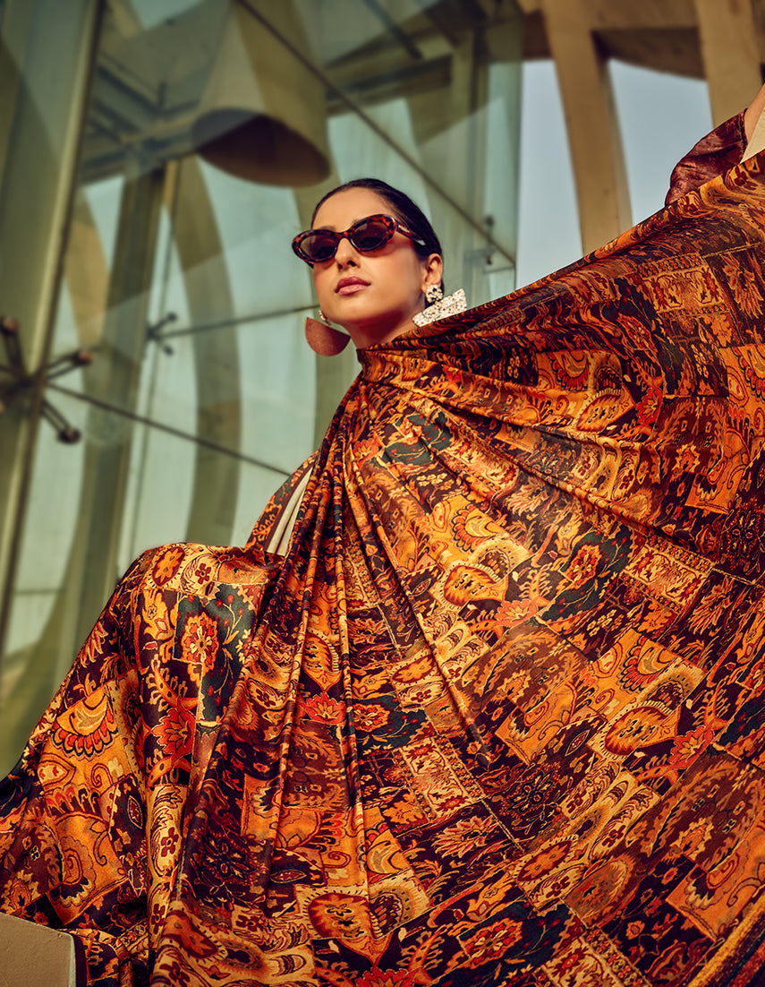 Monjolika Fashion Multicolor Digital Print Satin Trendy Saree - Distacart