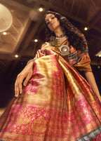 Monjolika Fashion Black & Pink Colour Organza Weaving Checks Saree With Blouse - Distacart