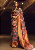 Monjolika Fashion Black & Pink Colour Organza Weaving Checks Saree With Blouse - Distacart