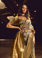 Monjolika Fashion Black & Gold Colour Organza Weaving Checks Saree With Blouse - Distacart