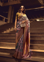 Monjolika Fashion Black & Baby Pink Colour Organza Weaving Checks Saree With Blouse - Distacart