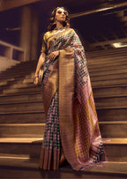 Monjolika Fashion Black & Baby Pink Colour Organza Weaving Checks Saree With Blouse - Distacart