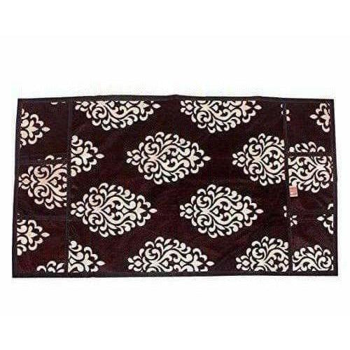 Floral Design Fridge Top Cover with 6 Utility Pockets - Brown Color