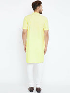Even Apparels Yellow Color Pure Cotton Men's Kurta With Band Collar - Distacart