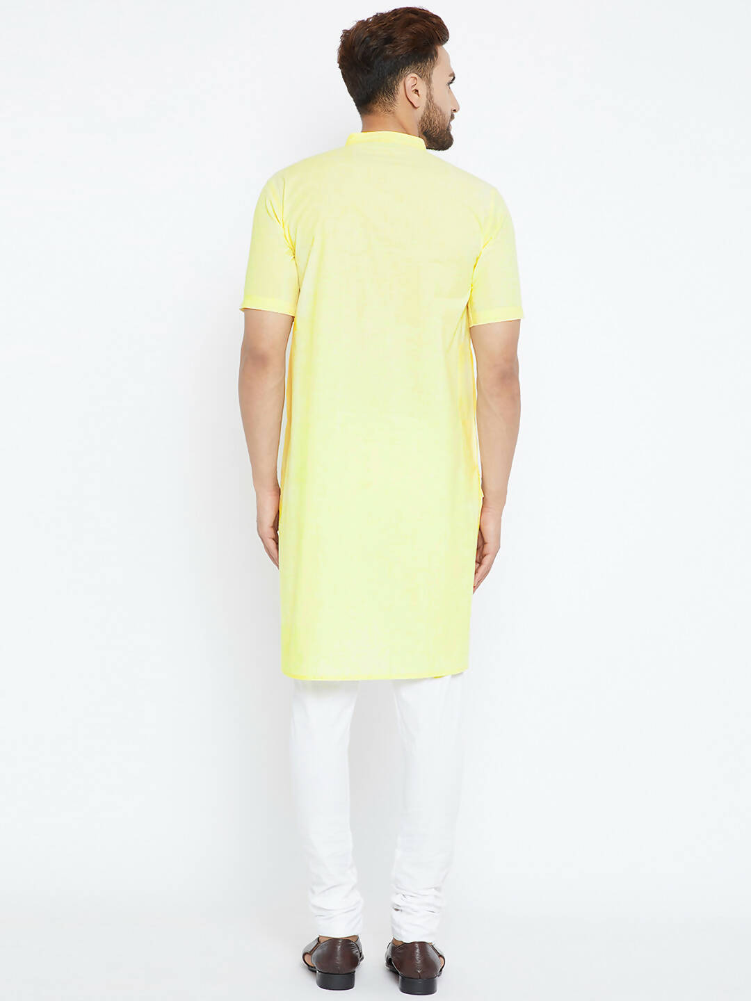 Even Apparels Yellow Color Pure Cotton Men's Kurta With Band Collar - Distacart