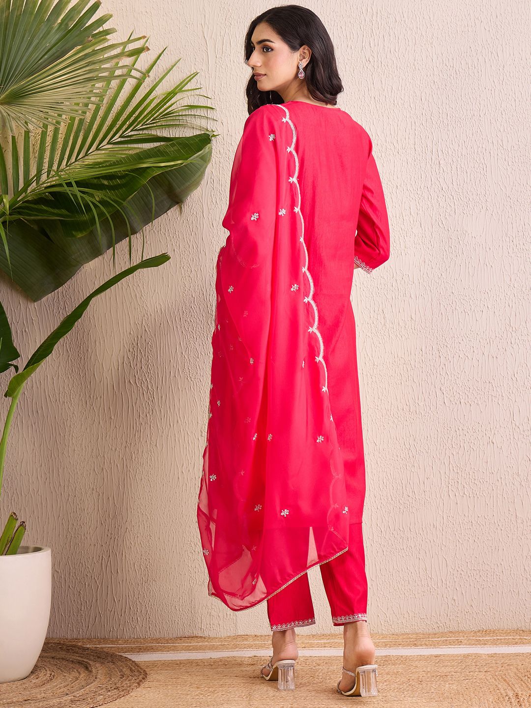 Indo Era Women Floral Yoke Design Regular Liva Kurta with Trousers & With Dupatta - Distacart