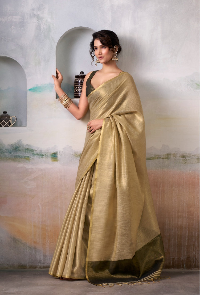 Anaita Beige Handloom Tissue Silk Self Woven Plain Saree - Distacart