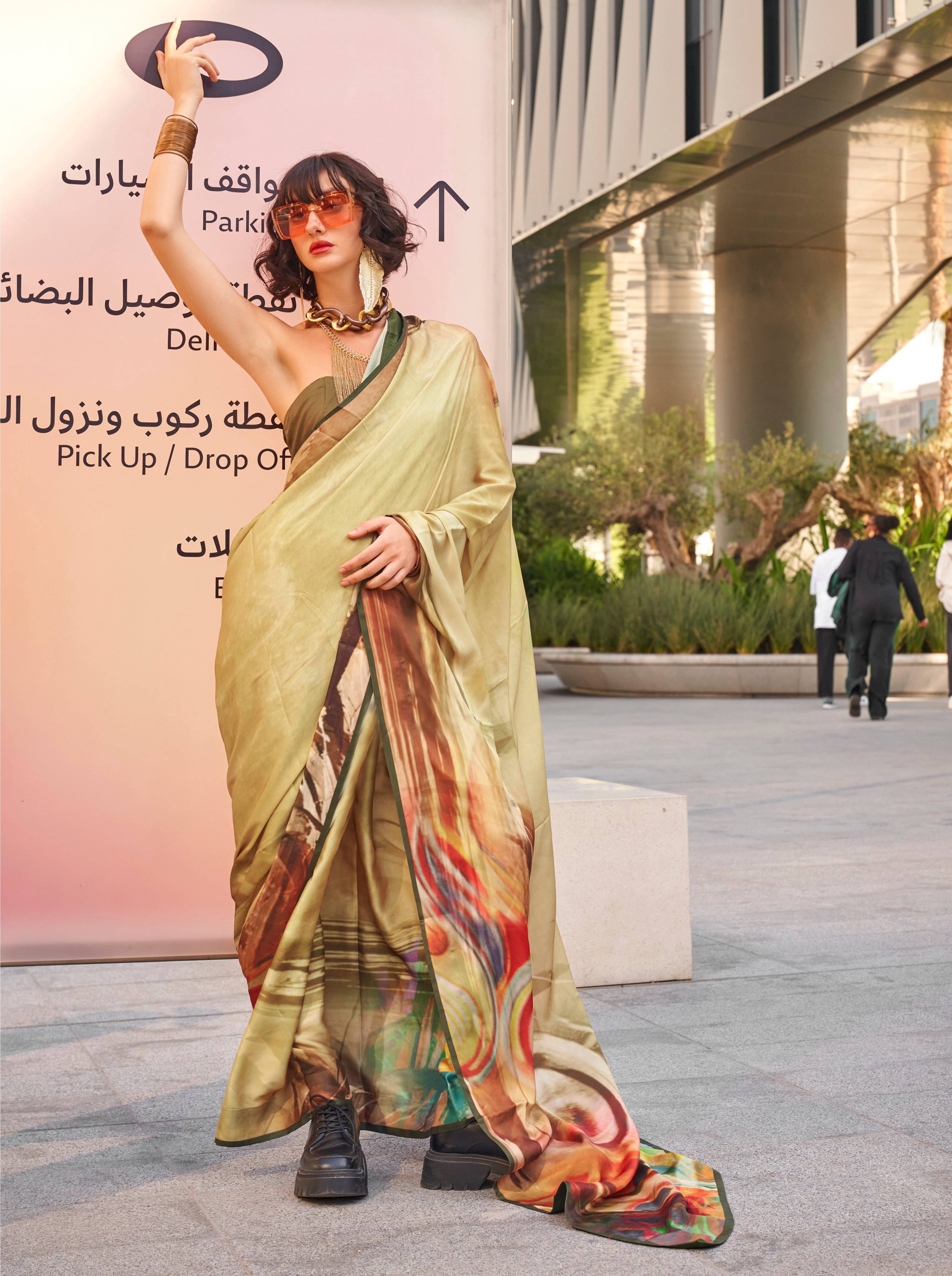 Monjolika Fashion Light Peach Color Swiss Satin Printed Saree With Blouse - Distacart