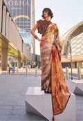 Monjolika Fashion Brown Color Swiss Satin Printed Saree With Blouse - Distacart