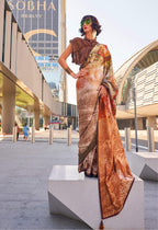 Monjolika Fashion Brown Color Swiss Satin Printed Saree With Blouse - Distacart