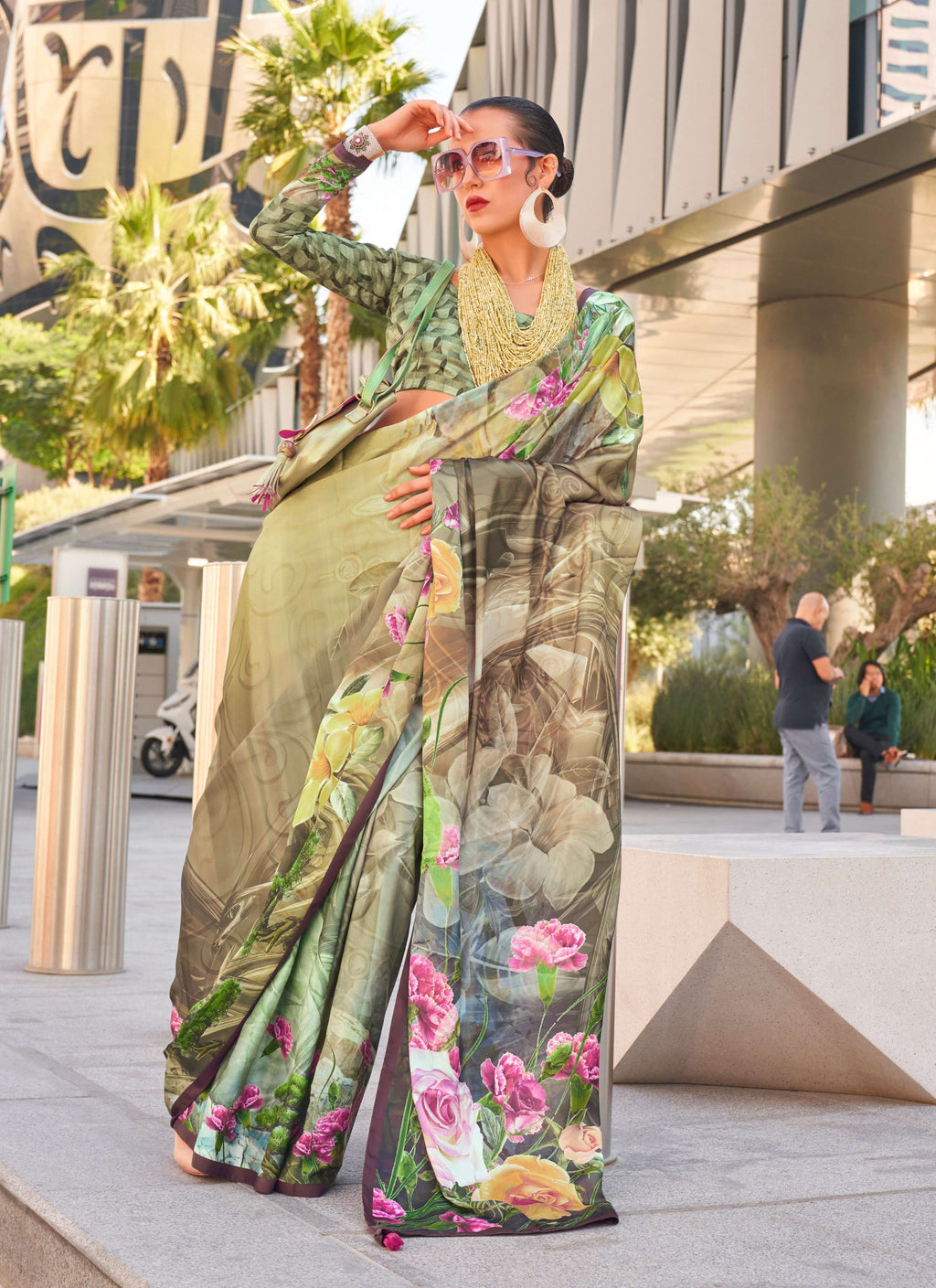 Monjolika Fashion Light Yellow Color Swiss Satin Printed Saree With Blouse - Distacart