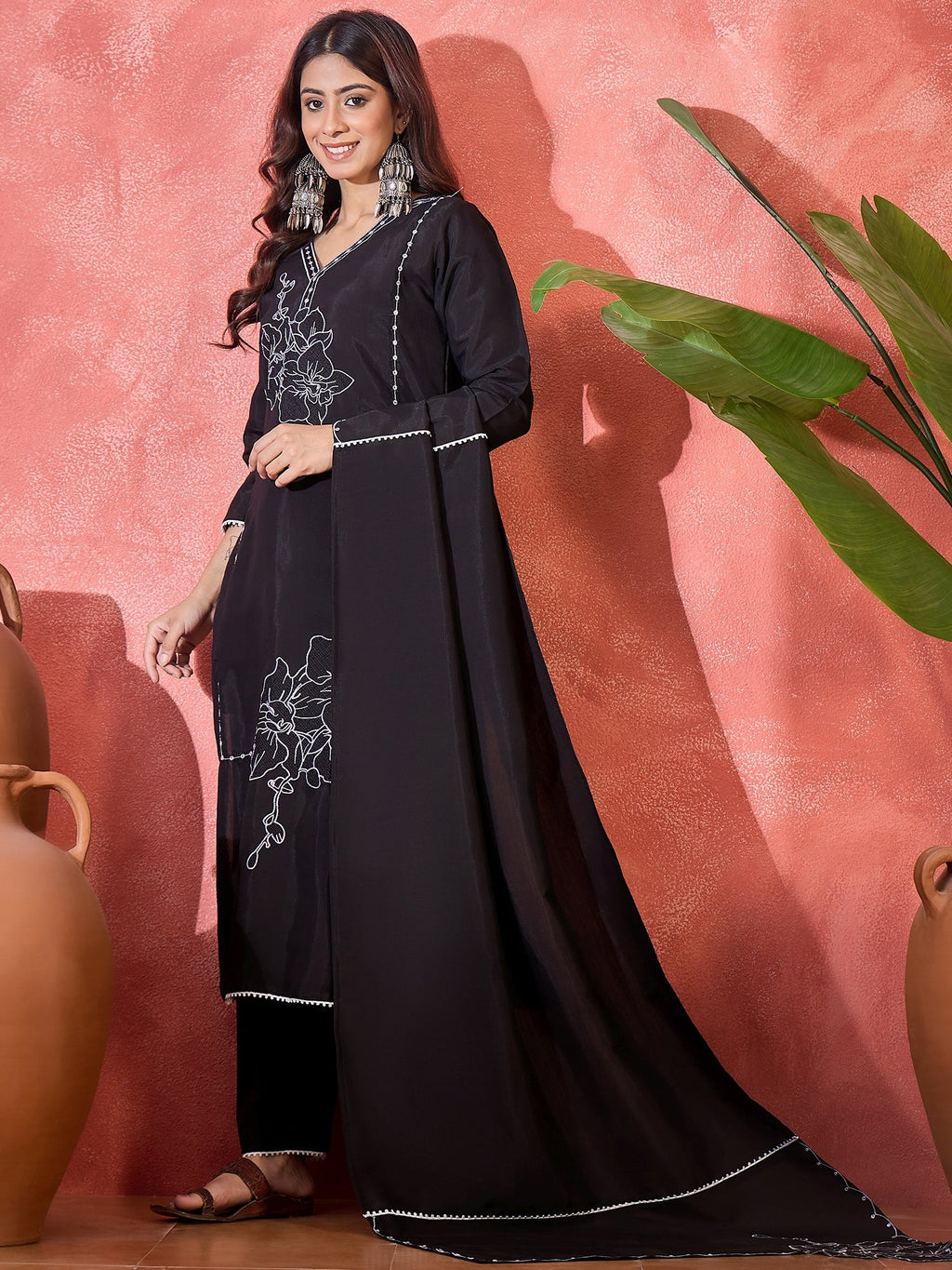 Joban Fashion Black Silk Embroidery Readymade Kurta Set - Distacart
