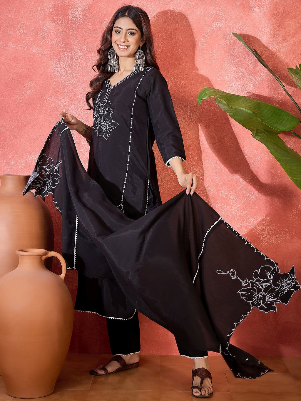 Joban Fashion Black Silk Embroidery Readymade Kurta Set - Distacart