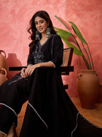 Joban Fashion Black Silk Embroidery Readymade Kurta Set - Distacart