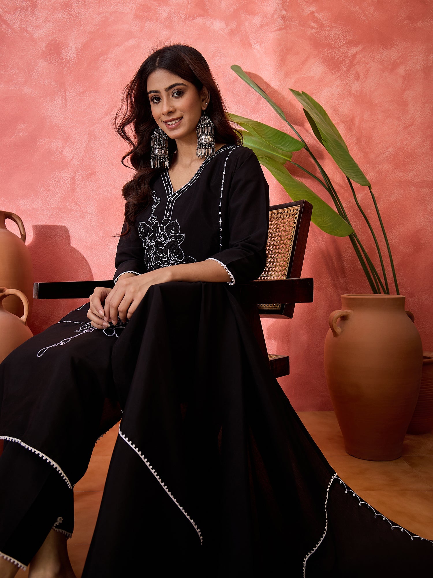 Joban Fashion Black Silk Embroidery Readymade Kurta Set - Distacart