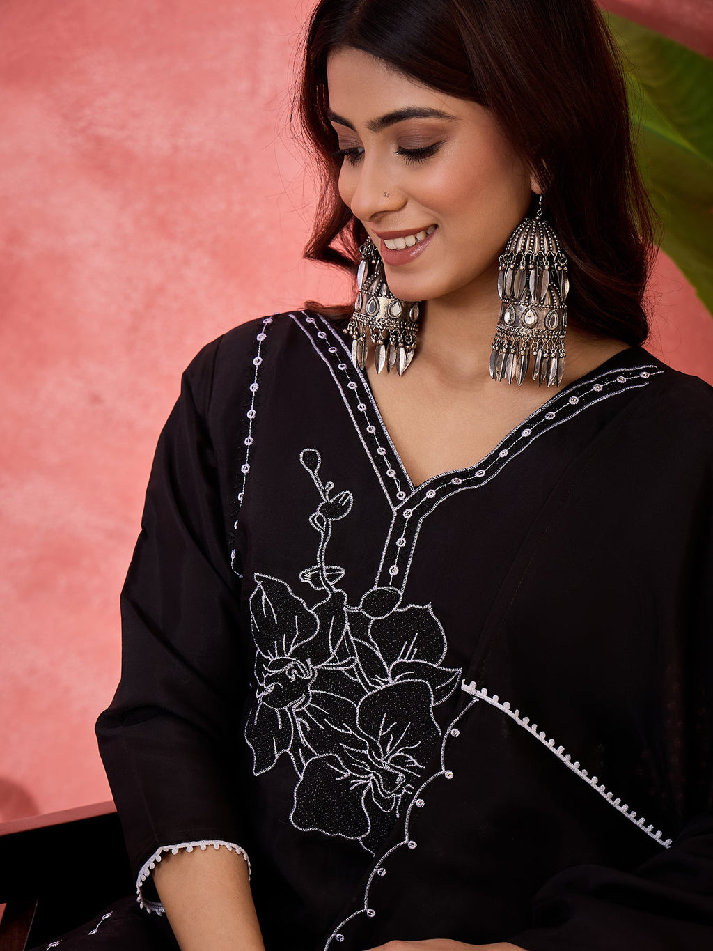 Joban Fashion Black Silk Embroidery Readymade Kurta Set - Distacart