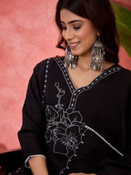 Joban Fashion Black Silk Embroidery Readymade Kurta Set - Distacart