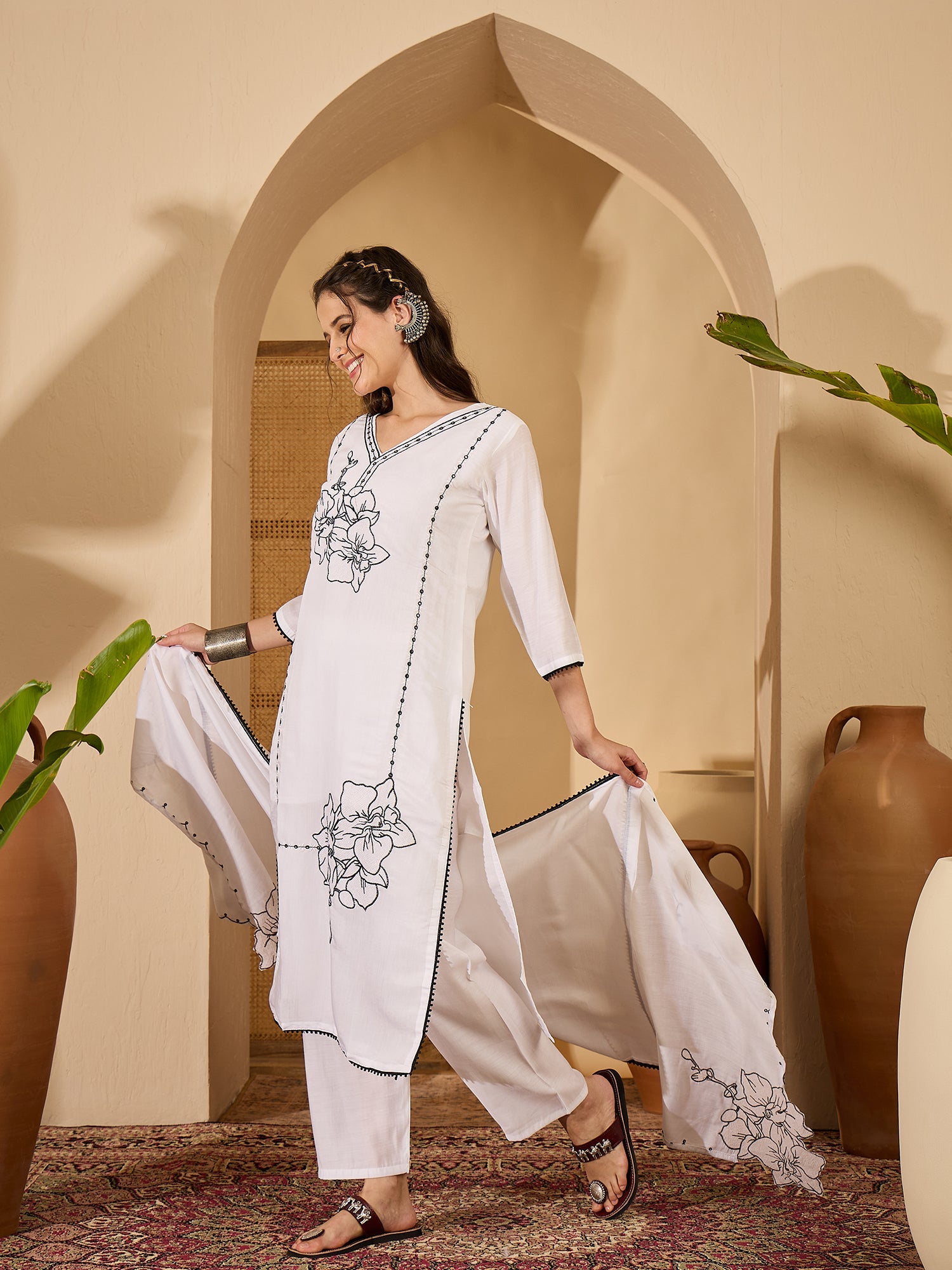 Joban Fashion White Silk Embroidery Readymade Kurta Set - Distacart