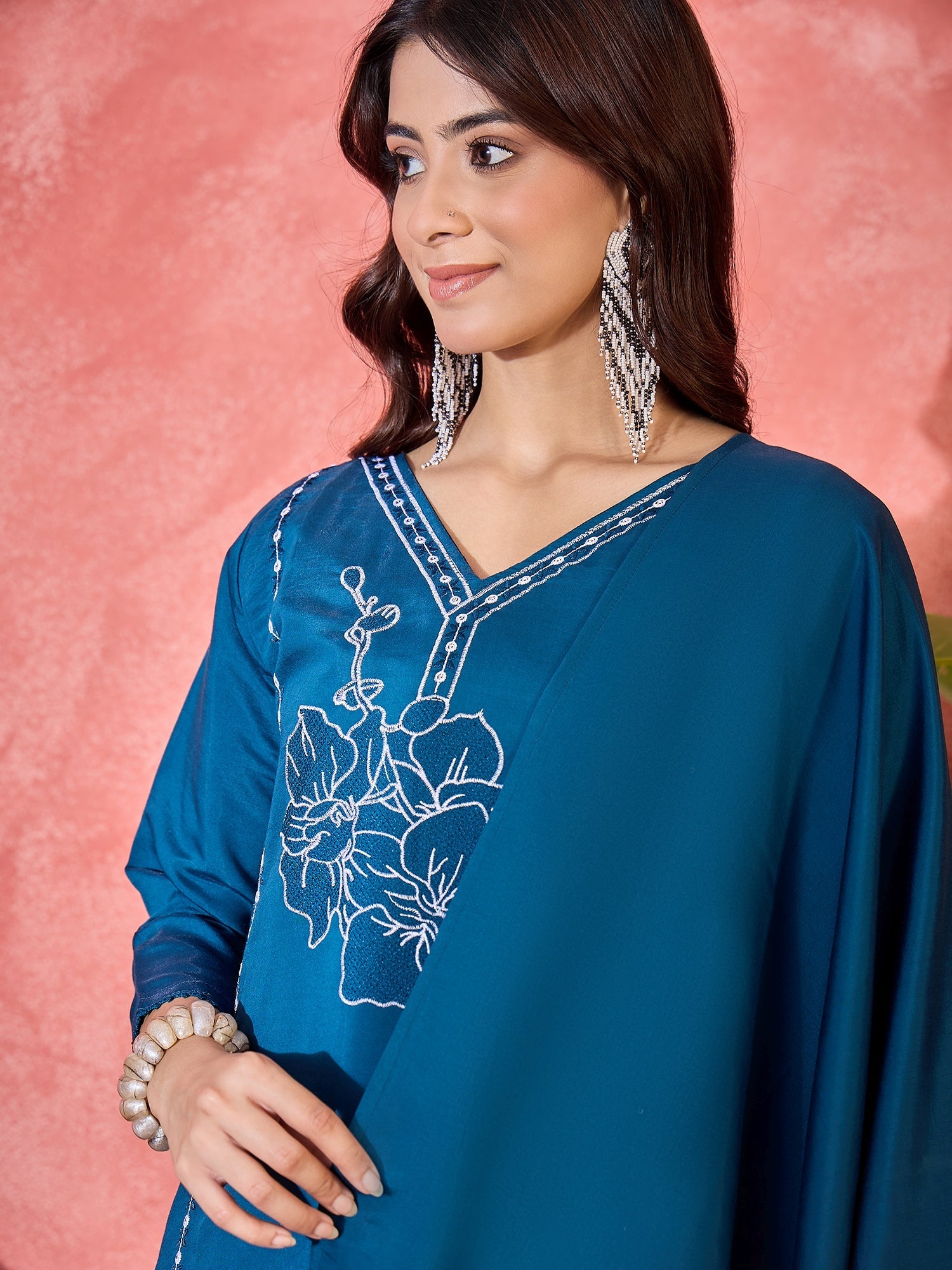 Joban Fashion Teal Silk Embroidery Readymade Kurta Set - Distacart