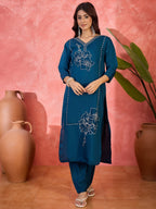 Joban Fashion Teal Silk Embroidery Readymade Kurta Set - Distacart