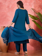 Joban Fashion Teal Silk Embroidery Readymade Kurta Set - Distacart