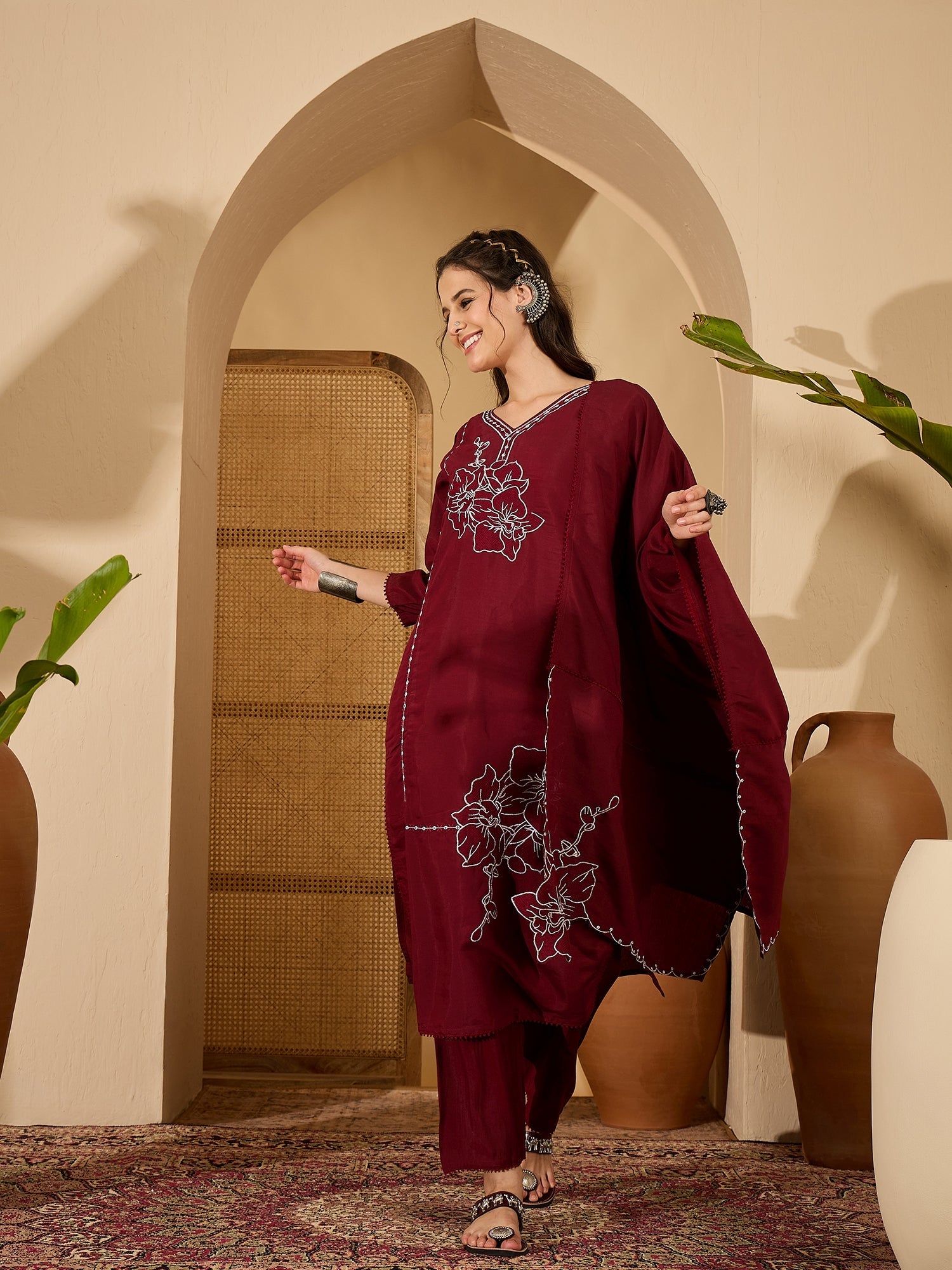 Joban Fashion Maroon Silk Embroidery Readymade Kurta Set - Distacart
