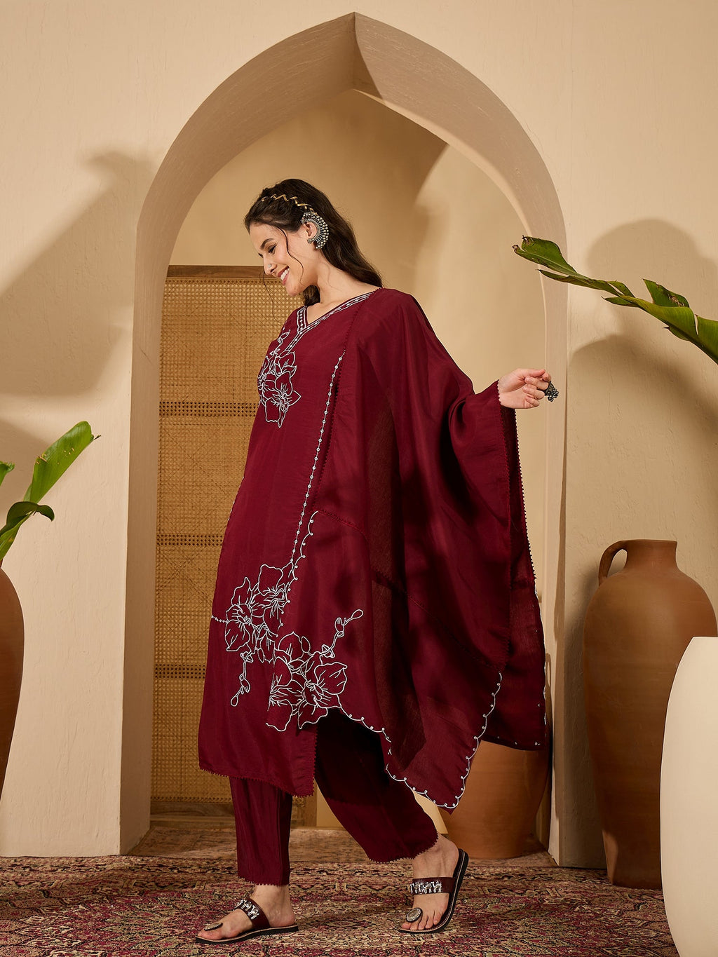 Joban Fashion Maroon Silk Embroidery Readymade Kurta Set - Distacart
