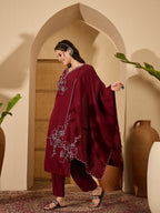 Joban Fashion Maroon Silk Embroidery Readymade Kurta Set - Distacart