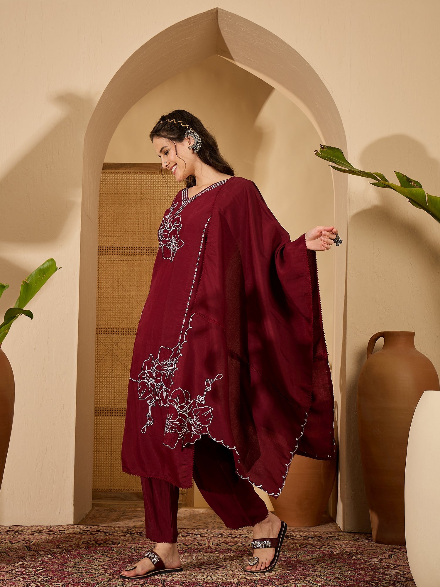 Joban Fashion Maroon Silk Embroidery Readymade Kurta Set - Distacart