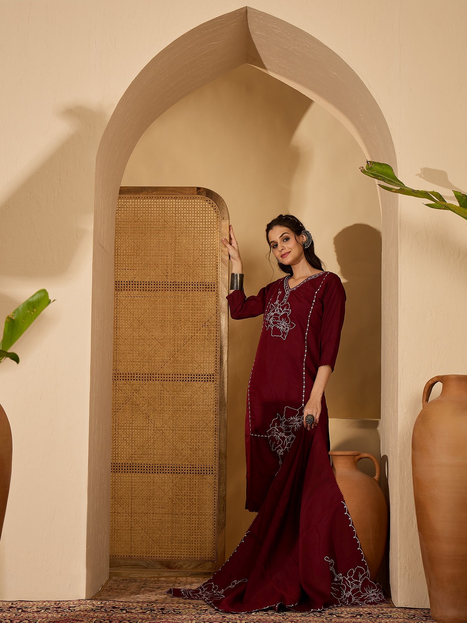 Joban Fashion Maroon Silk Embroidery Readymade Kurta Set - Distacart