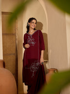 Joban Fashion Maroon Silk Embroidery Readymade Kurta Set - Distacart