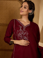 Joban Fashion Maroon Silk Embroidery Readymade Kurta Set - Distacart