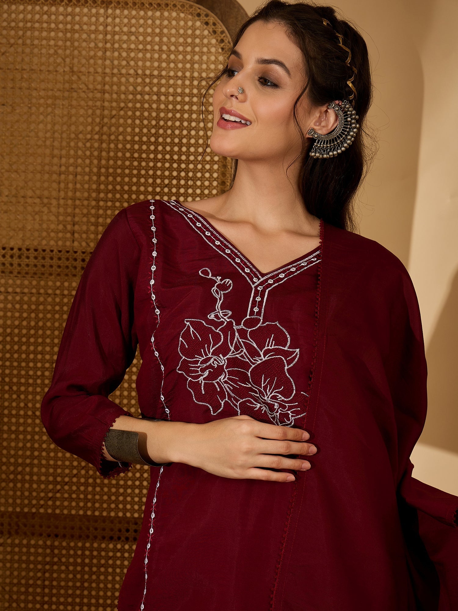 Joban Fashion Maroon Silk Embroidery Readymade Kurta Set - Distacart