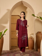 Joban Fashion Maroon Silk Embroidery Readymade Kurta Set - Distacart
