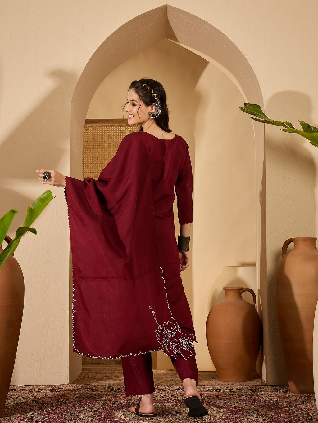 Joban Fashion Maroon Silk Embroidery Readymade Kurta Set - Distacart