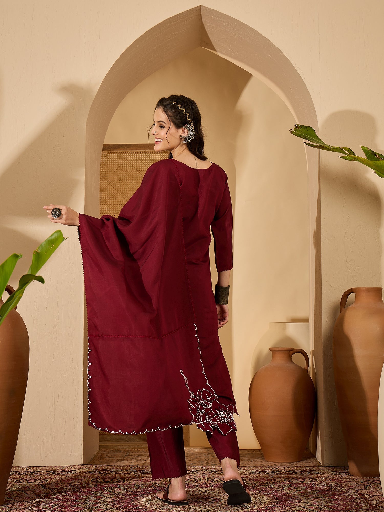 Joban Fashion Maroon Silk Embroidery Readymade Kurta Set - Distacart