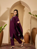 Joban Fashion Purple Silk Embroidery Readymade Kurta Set - Distacart
